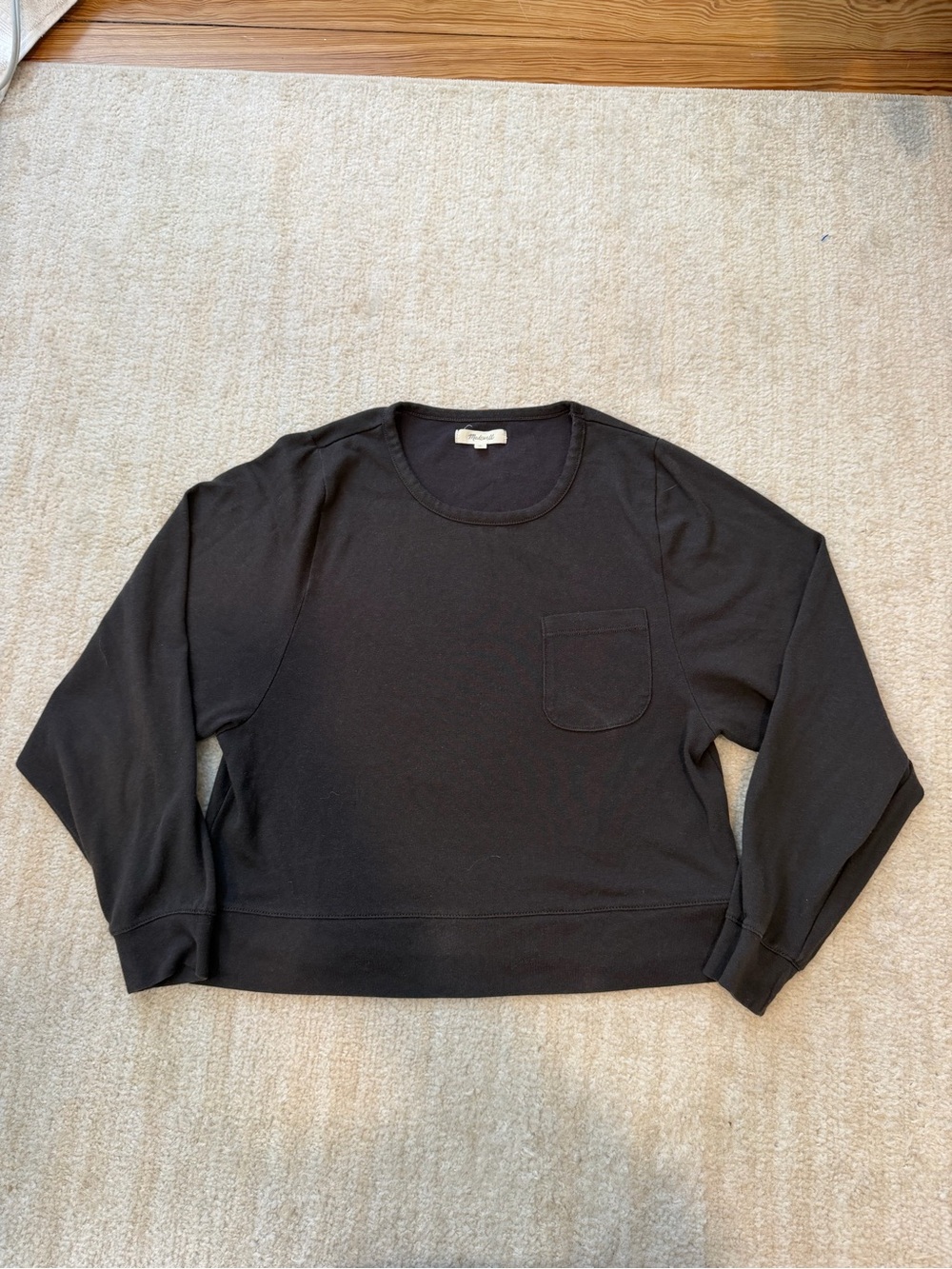 Madewell Black Crewneck Sweater with Front Pocket